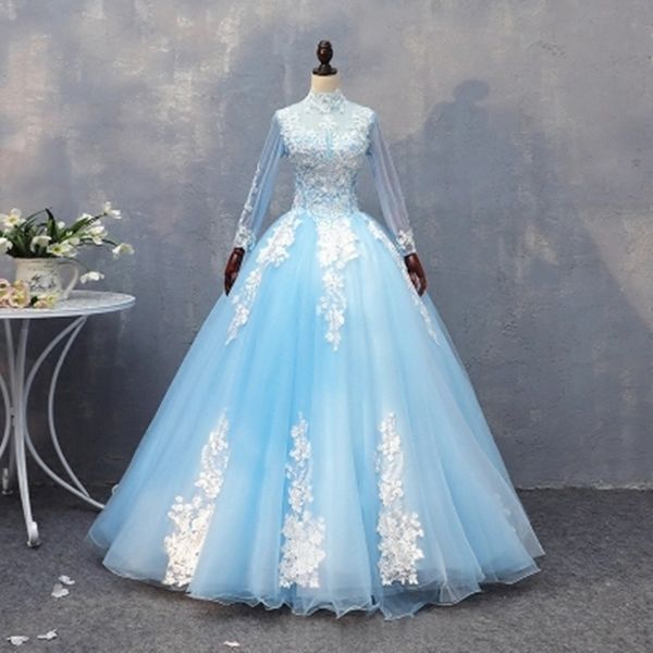2018 new princess long sleeve high neck appliques beading ball gown quinceanera dresses sweet 16 dresses debutante 15 year party dress bq55, Blue;red
2018 new princess long sleeve high neck appliques beading ball gown quinceanera dresses sweet 16 dresses debutante 15 year party dress bq55, Blue;red