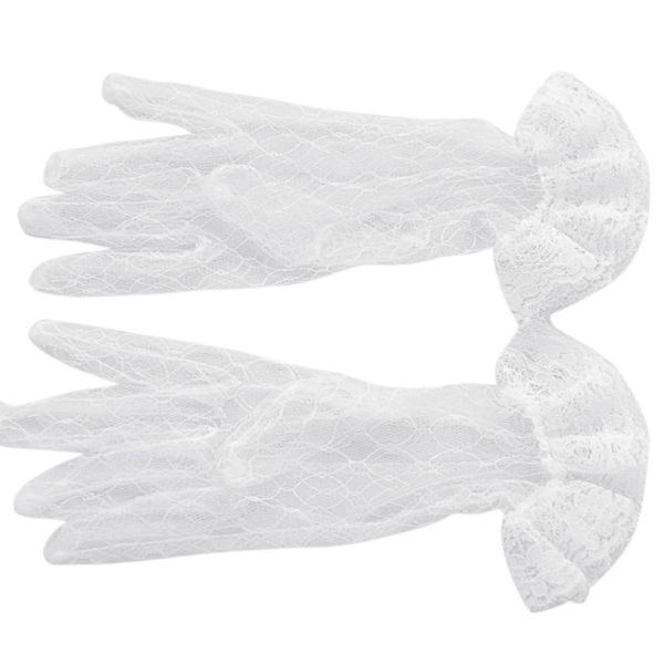 1 pair white bridal wedding short gloves full fingered transparent gauze ruffle lace trim wrist length mittens party accessories, Blue;gray
1 pair white bridal wedding short gloves full fingered transparent gauze ruffle lace trim wrist length mittens party accessories, Blue;gray