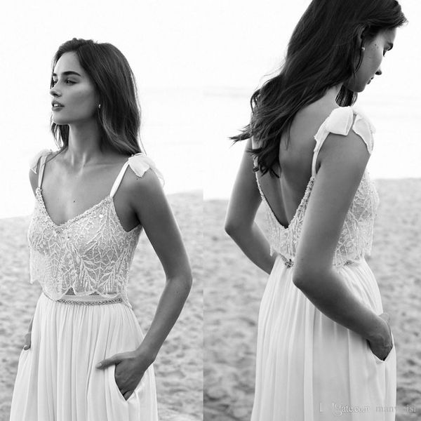 Spaghetti Neck Lace Boho Wedding Dresses Bow Lihi hod Beads Backless Bride Gowns 2019 Vintage Beach Chiffon Wedding Dress
Spaghetti Neck Lace Boho Wedding Dresses Bow Lihi hod Beads Backless Bride Gowns 2019 Vintage Beach Chiffon Wedding Dress