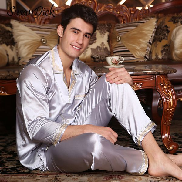 susandick spring autumn satin men pajamas long sleeve solid casual silk pijama men set fashion home clothes mens nightwear, Black;brown
susandick spring autumn satin men pajamas long sleeve solid casual silk pijama men set fashion home clothes mens nightwear, Black;brown