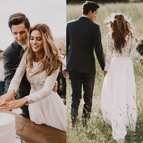 bohemian country wedding dresses with sheer long sleeves bateau neck a line lace applique chiffon boho bridal gowns cheap, White
bohemian country wedding dresses with sheer long sleeves bateau neck a line lace applique chiffon boho bridal gowns cheap, White