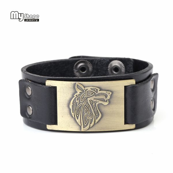 my shape viking wolf wrap genuine leather bracelets triquetra fenrir animal irish knot men fashion jewelry supernatural, Golden;silver
my shape viking wolf wrap genuine leather bracelets triquetra fenrir animal irish knot men fashion jewelry supernatural, Golden;silver