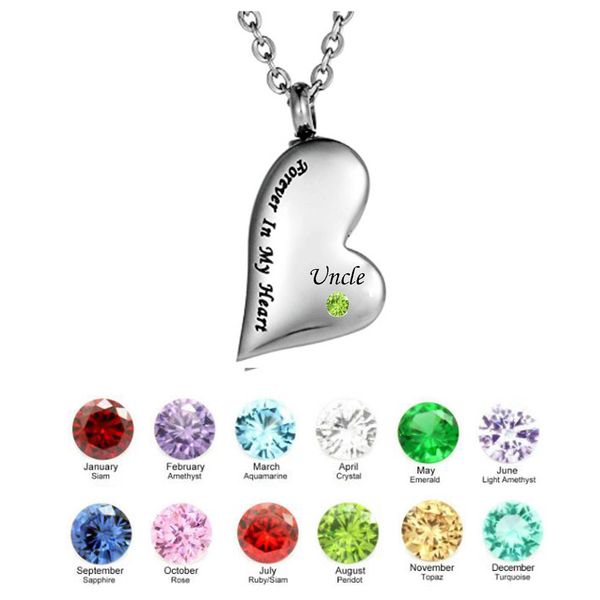 fashion jewelry for uncle forever in my heart twelve months birthstone cremation jewelry keepsake memorial urn necklace, Silver
fashion jewelry for uncle forever in my heart twelve months birthstone cremation jewelry keepsake memorial urn necklace, Silver