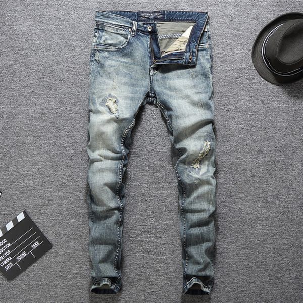 classical fashion men jeans light blue color distressed ripped jeans homme slim fit cotton denim destroyed pants brand men
classical fashion men jeans light blue color distressed ripped jeans homme slim fit cotton denim destroyed pants brand men