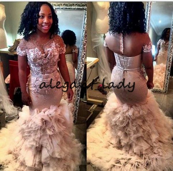 vintage blush pink mermaid wedding dresses 2018 south african nigerian sheer neck ruffles lace beded plus size wedding gown, White
vintage blush pink mermaid wedding dresses 2018 south african nigerian sheer neck ruffles lace beded plus size wedding gown, White