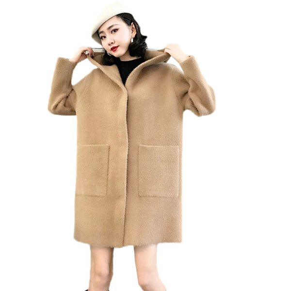 spring autumn woolen coat 2018 winter new women jacket fashion medium long hooded cardigan solid color women blended coat dt0447, Black
spring autumn woolen coat 2018 winter new women jacket fashion medium long hooded cardigan solid color women blended coat dt0447, Black
