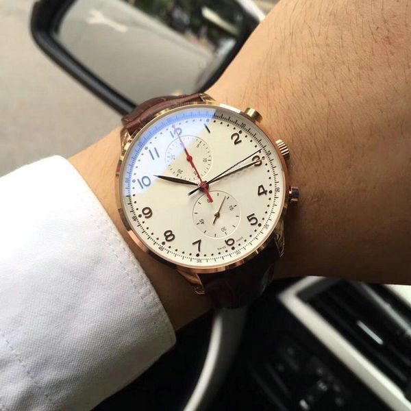 Luxury WATCHES PORTUGIESER IW371446 white dial automatic machinery Genuine leather strap Mens Sport Watch brand Watches Gent Wristwatch