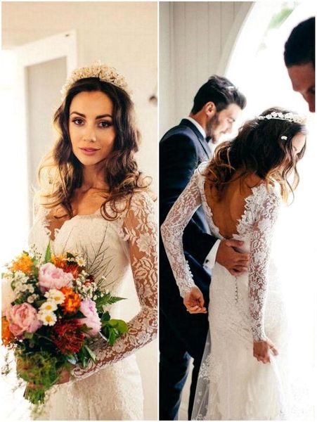 white lace mermaid bridal gowns backless long sleeve sweep train country wedding dresses court train sale
white lace mermaid bridal gowns backless long sleeve sweep train country wedding dresses court train sale