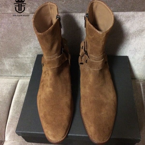 factory handmade luxury classical wyadark brown real suede leather high boots harness ankle strap denim boots, Black
factory handmade luxury classical wyadark brown real suede leather high boots harness ankle strap denim boots, Black