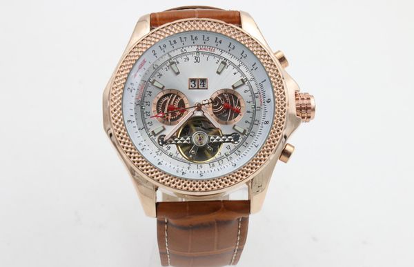 men's automatic white dial watches siliver leather bands sport folding clasp men's watches, Slivery;brown 
men's automatic white dial watches siliver leather bands sport folding clasp men's watches, Slivery;brown