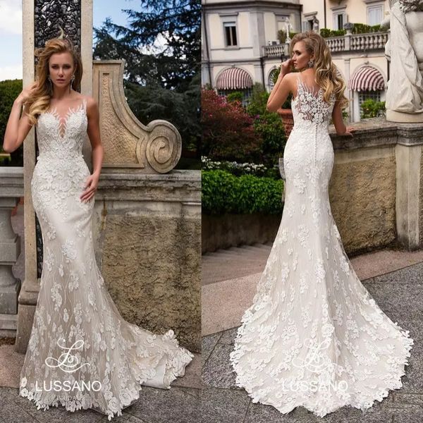custom lace mermaid wedding dresses 2020 with appliques sheer crew neck sweep train wedding bridal gowns, White
custom lace mermaid wedding dresses 2020 with appliques sheer crew neck sweep train wedding bridal gowns, White