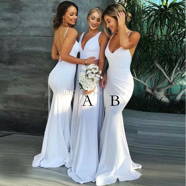 white mermaid bridesmaid dresses v neck spaghetti straps satin backless long bridesmaid gowns wedding guest dresses, White;pink
white mermaid bridesmaid dresses v neck spaghetti straps satin backless long bridesmaid gowns wedding guest dresses, White;pink