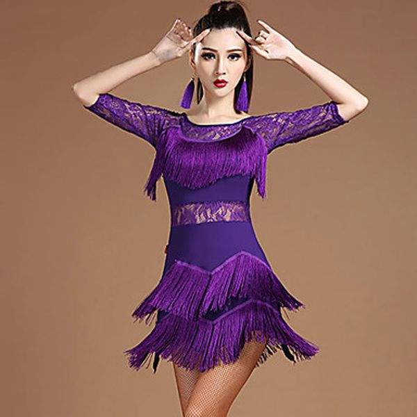 latin dance dresses women's performance modal lace / tassel half sleeve natural dress, Black;red
latin dance dresses women's performance modal lace / tassel half sleeve natural dress, Black;red
