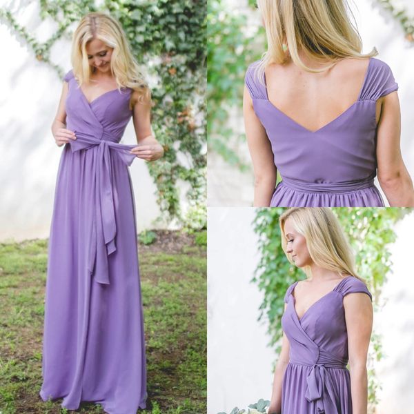 elegant lavender country long bridesmaid dresses v neck floor length maid of honor gowns chiffon pleat sheath prom evening dresses 2019, White;pink 
elegant lavender country long bridesmaid dresses v neck floor length maid of honor gowns chiffon pleat sheath prom evening dresses 2019, White;pink