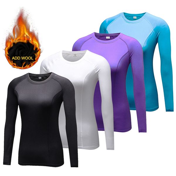 add wool women yoga shirt elastic compression tight clothing fitness gym training sports running long yoga shirt, White;red
add wool women yoga shirt elastic compression tight clothing fitness gym training sports running long yoga shirt, White;red