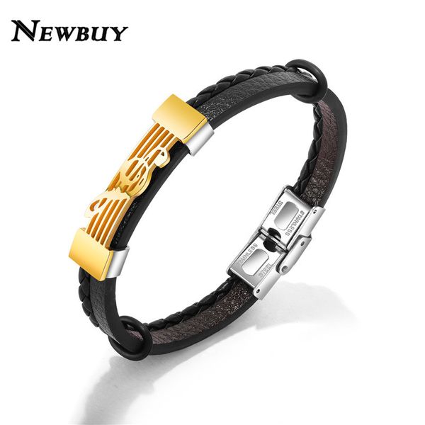 newbuy handmade genuine leather bracelet for men stainless steel gold musical note charm bracelets party jewelry, Golden;silver
newbuy handmade genuine leather bracelet for men stainless steel gold musical note charm bracelets party jewelry, Golden;silver