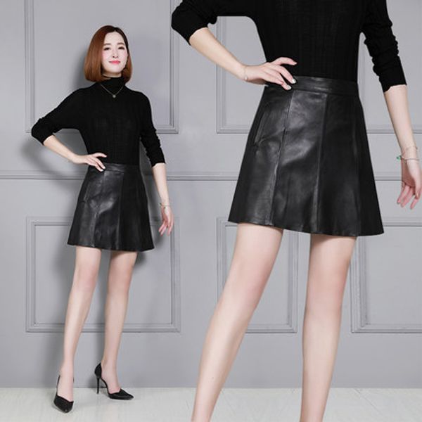 2018 new fashion genuine sheep leather skirt k29, Black
