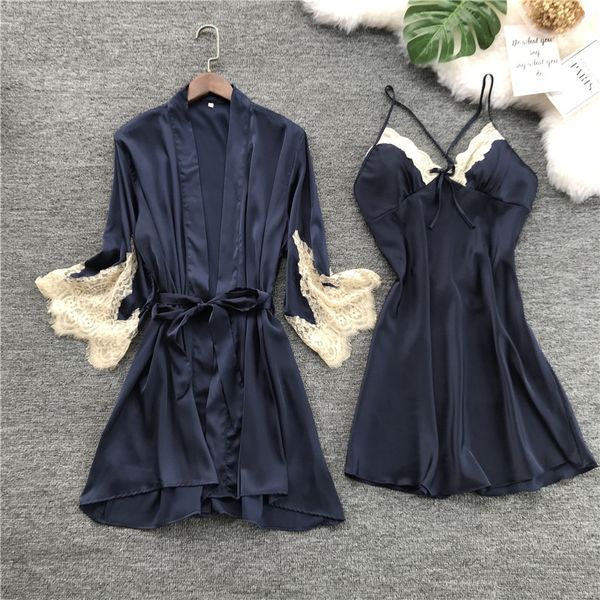 loose womens silk lingerie set with robe lace sleep wedding robe and mini night dress three quarter nightgown, Black;red
loose womens silk lingerie set with robe lace sleep wedding robe and mini night dress three quarter nightgown, Black;red