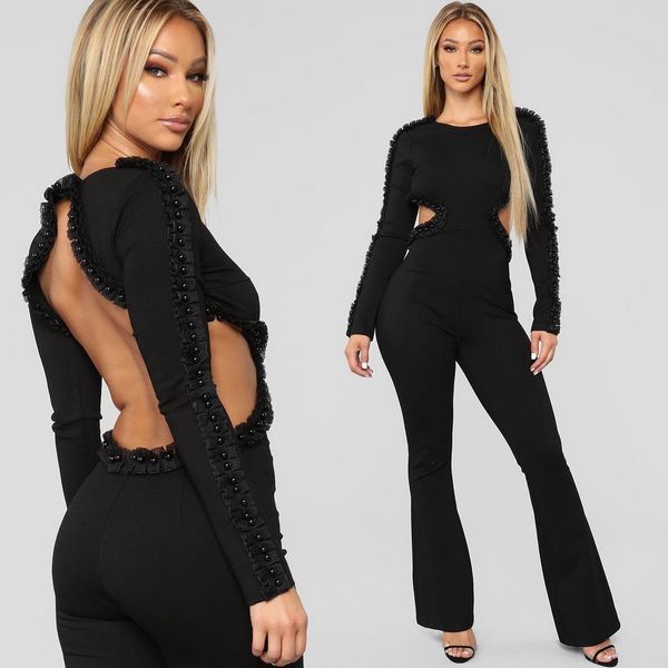 wendywu women o-neck long beading sleeve bodycon party jumpsuit backless casual rompers overalls, Black;white
wendywu women o-neck long beading sleeve bodycon party jumpsuit backless casual rompers overalls, Black;white