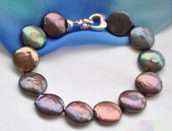 p4027 8" 14mm black coin freshwater pearl bracelet@^noble style natural, Golden;silver
p4027 8" 14mm black coin freshwater pearl bracelet@^noble style natural, Golden;silver