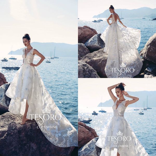 tesoro high low wedding dresses v neck lace appliques backless tulle bohemian wedding dress beach vestido de novia, White
tesoro high low wedding dresses v neck lace appliques backless tulle bohemian wedding dress beach vestido de novia, White