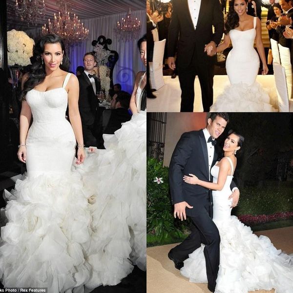 kim kardashian trumpet wedding dresses 2018 new spaghetti strapls organza ruffle mermaid contoured floor length lace wedding dress, White
kim kardashian trumpet wedding dresses 2018 new spaghetti strapls organza ruffle mermaid contoured floor length lace wedding dress, White