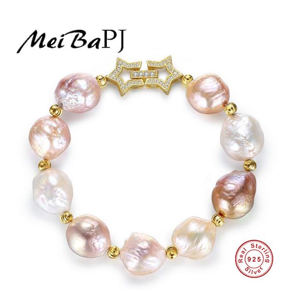 meibapj s925 pure silver five-pointed star bracelet electroplating golden baroque natural abnormity pearl blended hand ornament, Black
meibapj s925 pure silver five-pointed star bracelet electroplating golden baroque natural abnormity pearl blended hand ornament, Black