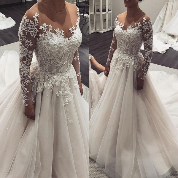 vintage long sleeves wedding dresses with sheer neckline jewel lace appliques tulle beach bridal gowns country style wedding gowns, White
vintage long sleeves wedding dresses with sheer neckline jewel lace appliques tulle beach bridal gowns country style wedding gowns, White