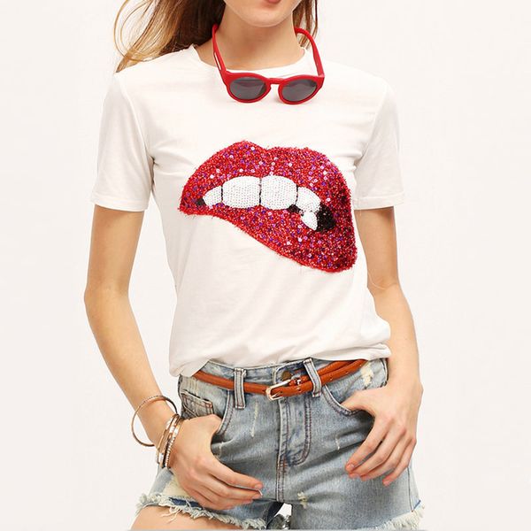 2019 t-shirts for women summer short sleeve sequin red lips tshirt ladies fitness harajuku white black gray tees
2019 t-shirts for women summer short sleeve sequin red lips tshirt ladies fitness harajuku white black gray tees