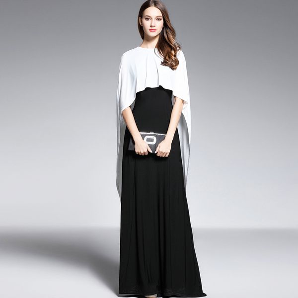 women's o neck sleeveless floor length long party dresses with cape color block fashion prom gown, Black
women's o neck sleeveless floor length long party dresses with cape color block fashion prom gown, Black