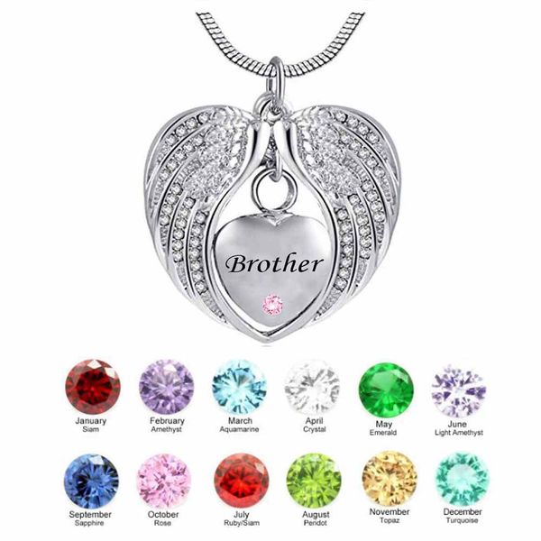 creativity brother wing heart birthstone cremation urn necklace for ashes urn jewelry memorial pendant, Silver
creativity brother wing heart birthstone cremation urn necklace for ashes urn jewelry memorial pendant, Silver