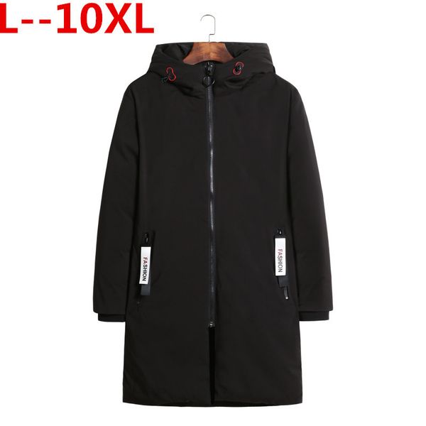 

plus 10xl 8xl 9xl 6xl new mens warm x-long coats cotton warm jacket padded coat hooded parkas coat winter overcoat, Black