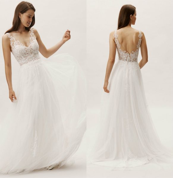 2019 simple beach wedding dresses v neck a line lace appliqued sequins sweep train boho bridal gowns backless wedding dress, White
2019 simple beach wedding dresses v neck a line lace appliqued sequins sweep train boho bridal gowns backless wedding dress, White