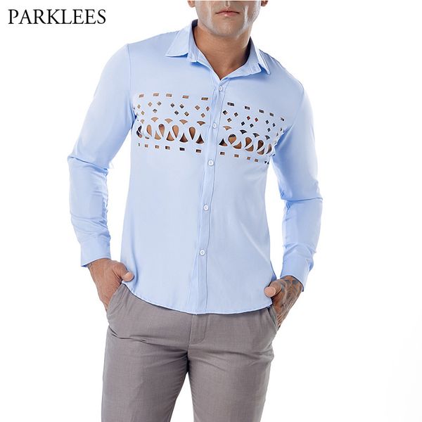 mens casual button down dress shirts 2018 fashion hollow out design long sleeve shirt men party perform camisa hombre, White;black
mens casual button down dress shirts 2018 fashion hollow out design long sleeve shirt men party perform camisa hombre, White;black