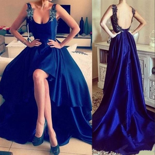 2018 royal blue satin square neck a line appliques prom dresses sapghetti straps backless floor length party formal evening gowns, Black
2018 royal blue satin square neck a line appliques prom dresses sapghetti straps backless floor length party formal evening gowns, Black