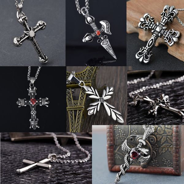 men's necklace with cross pendant titanium chain hip hop jewelry red crystal christ cross bible faith retro creative men accessories fa, Silver
men's necklace with cross pendant titanium chain hip hop jewelry red crystal christ cross bible faith retro creative men accessories fa, Silver