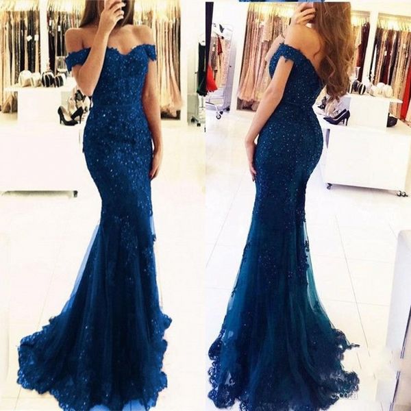 nave blue mermaid prom dresses lace beads appliques off the shoulder formal evening dresses floor length custom made party dress, Black
nave blue mermaid prom dresses lace beads appliques off the shoulder formal evening dresses floor length custom made party dress, Black