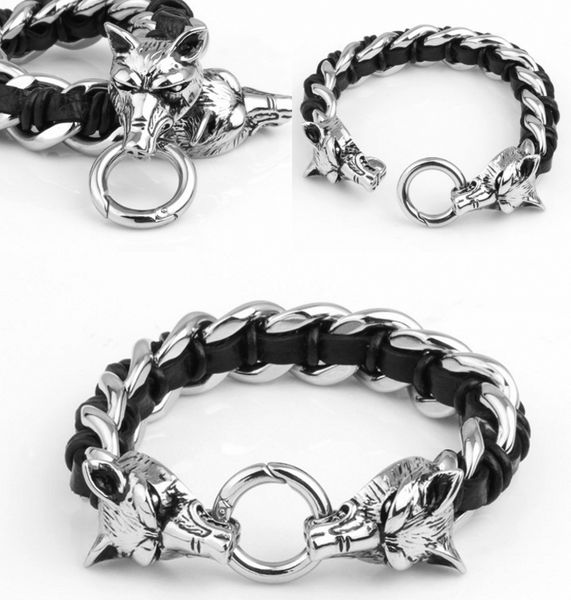 21CM And 23CM Men'S Stainless Steel Wolf Head Bracelet With Black Genuine Leather Wristband Chain Bracelet Wristlet Jewelry Free DHL G831R
21CM And 23CM Men'S Stainless Steel Wolf Head Bracelet With Black Genuine Leather Wristband Chain Bracelet Wristlet Jewelry Free DHL G831R