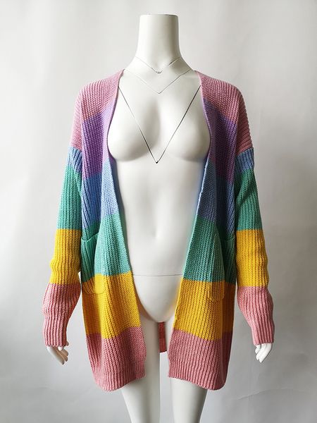 2018 explosion models knit cardigan women's long section color print rainbow striped sweater 66823, White;black
2018 explosion models knit cardigan women's long section color print rainbow striped sweater 66823, White;black