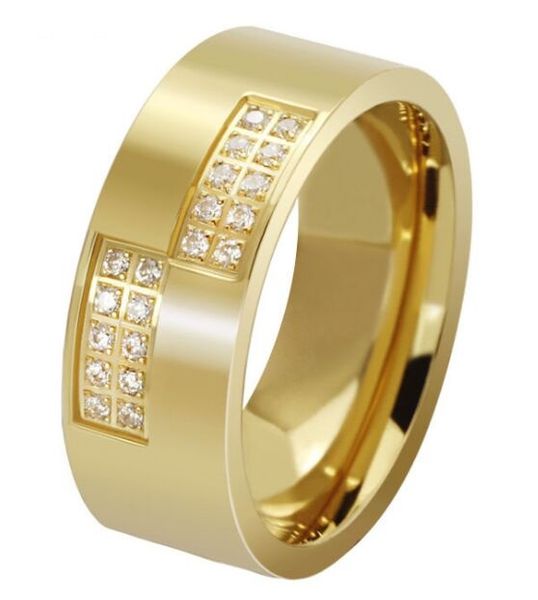 wedding ring 8mm gold/black color stainless steel ring with 20 cz for men and women in usa and europe, Silver
wedding ring 8mm gold/black color stainless steel ring with 20 cz for men and women in usa and europe, Silver