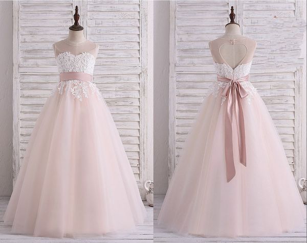 cute blush designer flower girls dresses 2022 sheer neck lace applique keyhole back floor length first communion dress cheap, White;blue
cute blush designer flower girls dresses 2022 sheer neck lace applique keyhole back floor length first communion dress cheap, White;blue