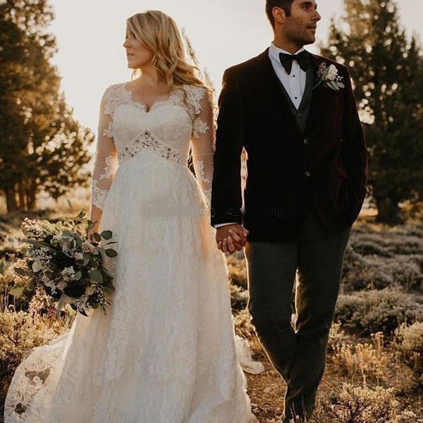 elegant lace wedding dresses v neck long sleeves empire crystal plus size wedding gowns maternity bridal dresses sweep train, White
elegant lace wedding dresses v neck long sleeves empire crystal plus size wedding gowns maternity bridal dresses sweep train, White