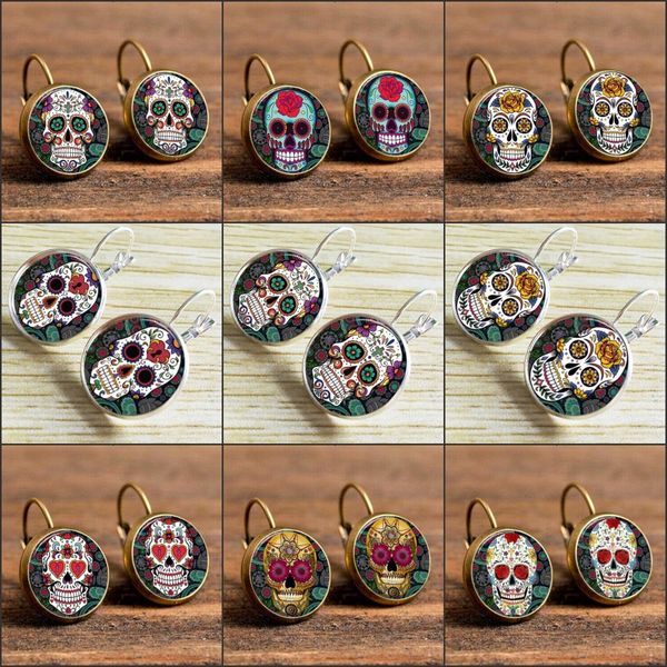 skulls glass earring sugar skull ear stud skull time jewel earrings fashion jewelry punk style earrings, Golden;silver 
skulls glass earring sugar skull ear stud skull time jewel earrings fashion jewelry punk style earrings, Golden;silver