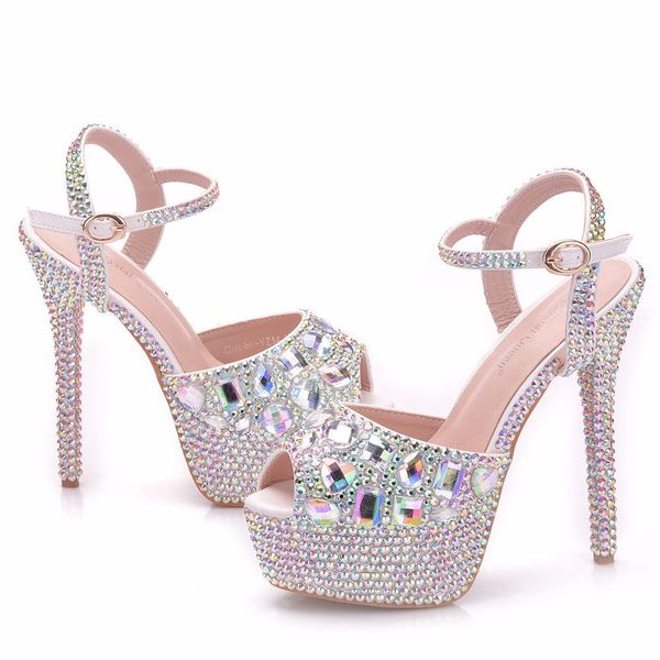 new summer white buckle peep toe shoes for women super high heels fashion stiletto heel wedding shoes platform ab crystal bridal sandals, Black
new summer white buckle peep toe shoes for women super high heels fashion stiletto heel wedding shoes platform ab crystal bridal sandals, Black