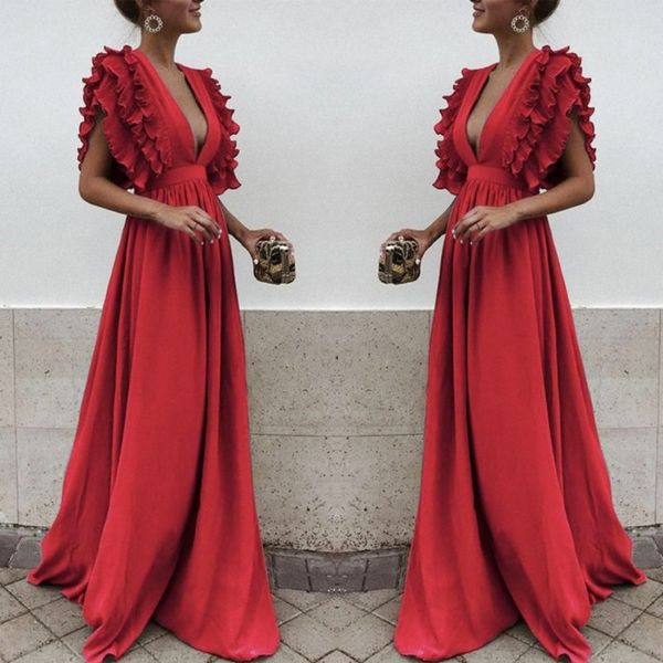 red ruffles tiered prom dresses 2019 deep v neck sleeveless evening gowns satin floor length formal party dress gown, Black
red ruffles tiered prom dresses 2019 deep v neck sleeveless evening gowns satin floor length formal party dress gown, Black
