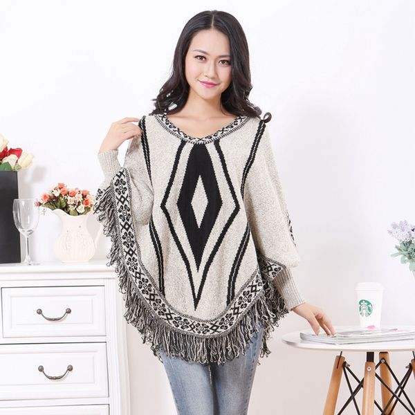 2018 women sweater pullover tassel sweaters bat-wing sleeve gilet manche longue sueter winter ropa mujer cloak, White;black
2018 women sweater pullover tassel sweaters bat-wing sleeve gilet manche longue sueter winter ropa mujer cloak, White;black
