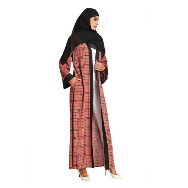 

woman plaid cardigan muslim dress coat,islamic clothing gown abaya/tunic long robes kimono jubah ramadan arabic turkish thobe, Red