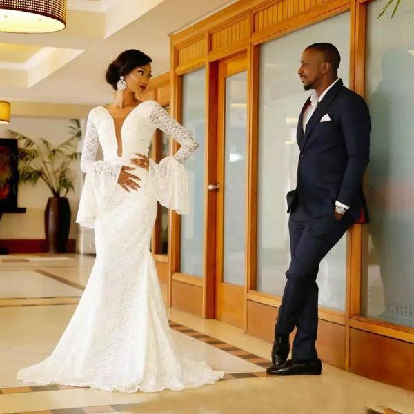 full lace mermaid wedding dresses deep v neck long sleeve 2019 new modern bridal gowns sweep train custom size, White
full lace mermaid wedding dresses deep v neck long sleeve 2019 new modern bridal gowns sweep train custom size, White