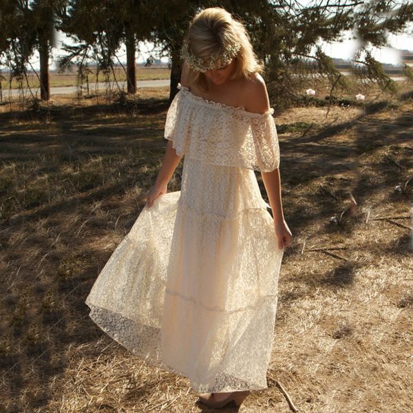 vintage lace bohemian wedding dresses country style boho off the shoulder floor length beach bridal gowns, White
vintage lace bohemian wedding dresses country style boho off the shoulder floor length beach bridal gowns, White