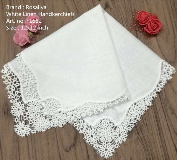 

set of 12 fashion guest towel ladies handkerchiefs bridal hankies wedding hanky linen daisy crochet embroidered lace handkerchief 12x12-inch, White